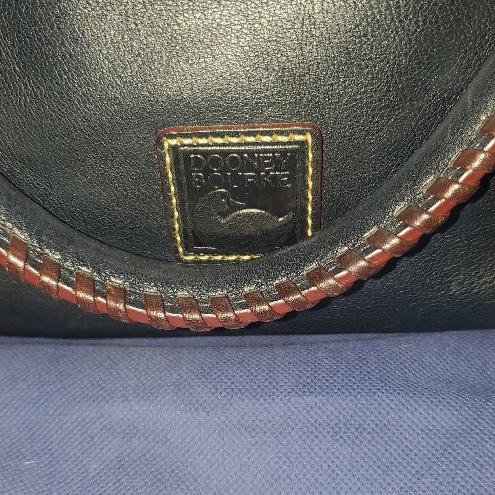 Dooney & Bourke dark navy Leather Shoulder Bag with Brown Trim and Gold Hardware - Picture 3 of 16